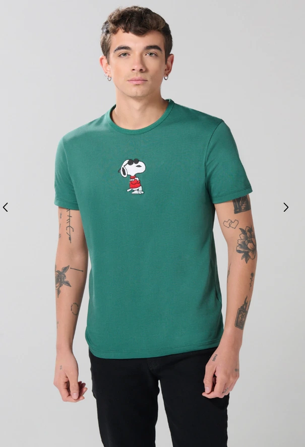 Camiseta en algodón de Snoopy unicolor manga corta